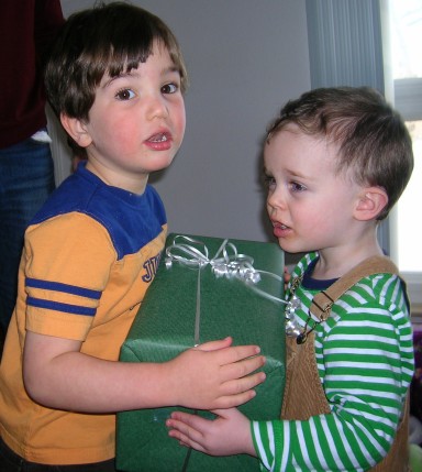Cousin Liam gives Eli a holiday gift.